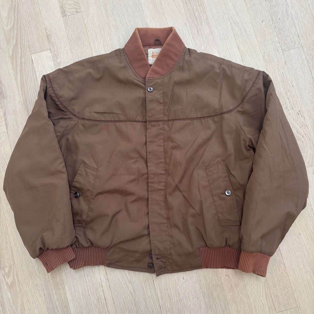 Kentfield Bomber Jacket Mens 40 Brown Vintage Good Quilted Lining Ribbed Trim